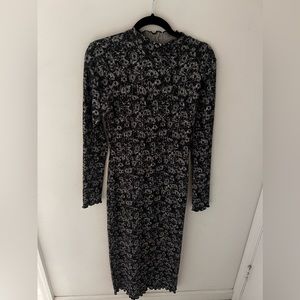 Top Shop Size 8 Grey Black And White Floral Midi Sweater Dress Pre Owned Good
